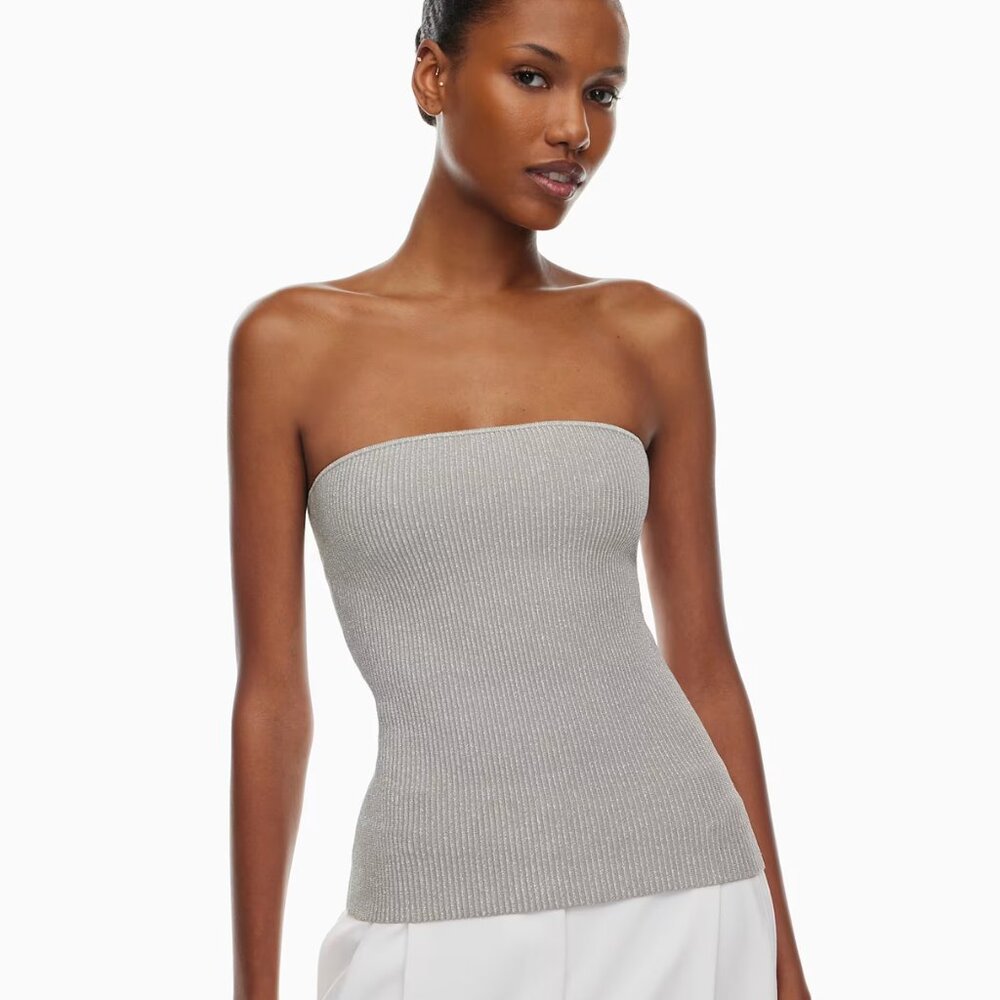 Aritzia Babaton Sculpt Knit Tube Top Grey/Silver/Metallic- SIZE XS - NWT